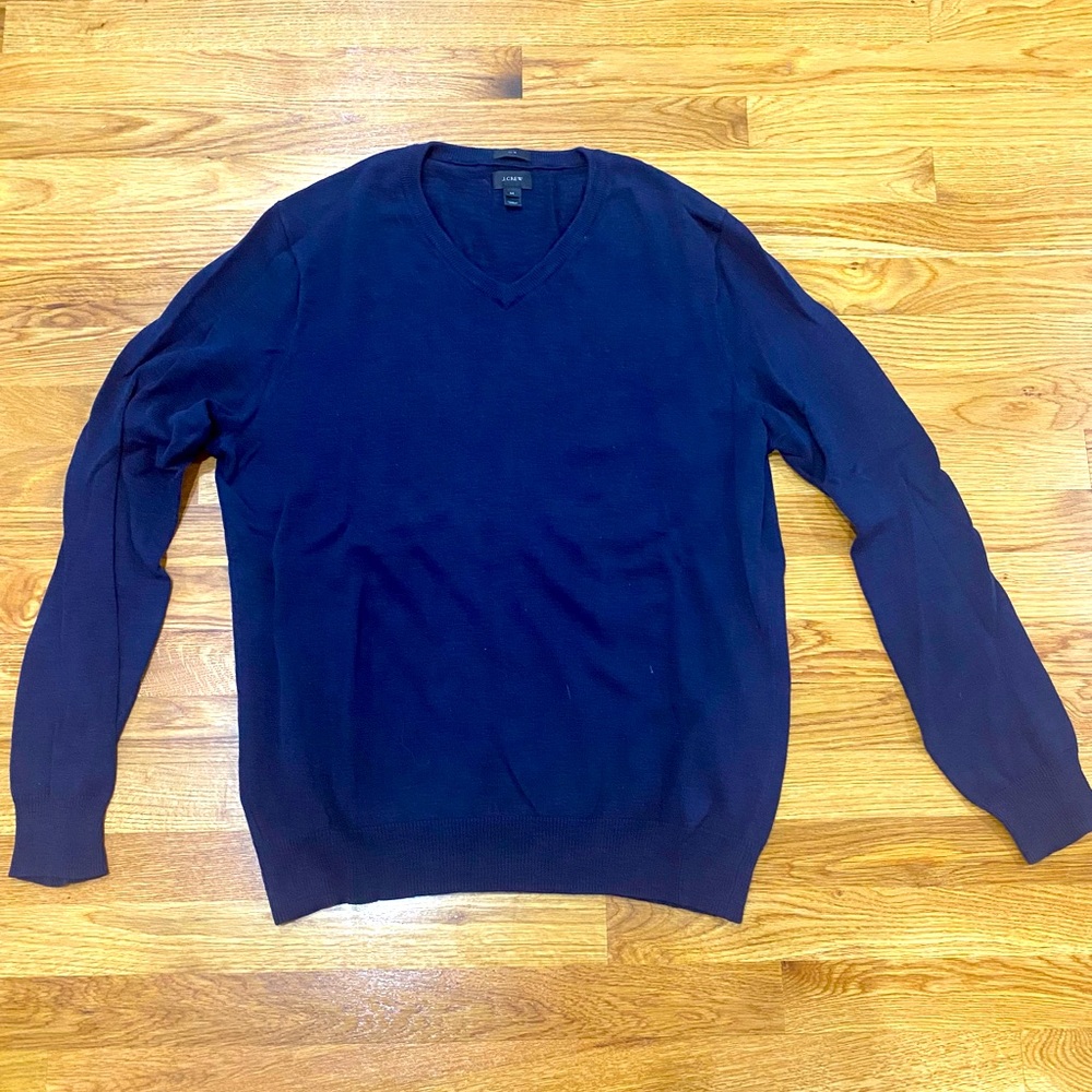 J crew cotton navy v neck sweater